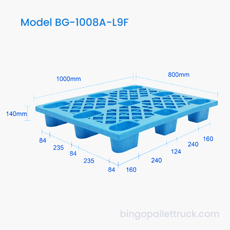 1000 × 800 مم منصة نقالة بلاستيكية ذات شبكة خفيفة ذات 9 أقدام من البولي إيثيلين عالي الكثافة (4-Way Entry)