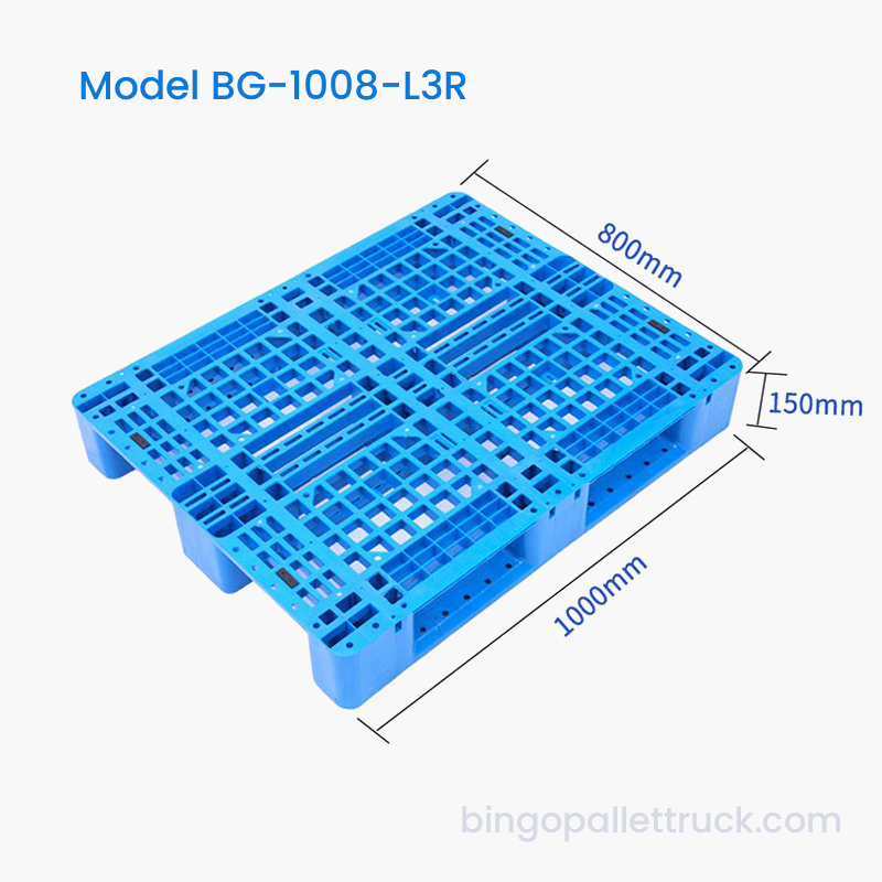 منصة نقالة بلاستيكية HDPE مقاس 1000 × 800 مم ذات 3 عداءات لأرفف المستودعات