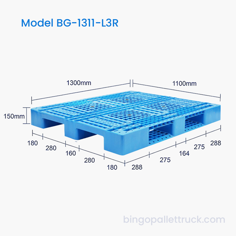 1300 × 1100 مم منصة نقالة بلاستيكية HDPE ذات 3 عداء
